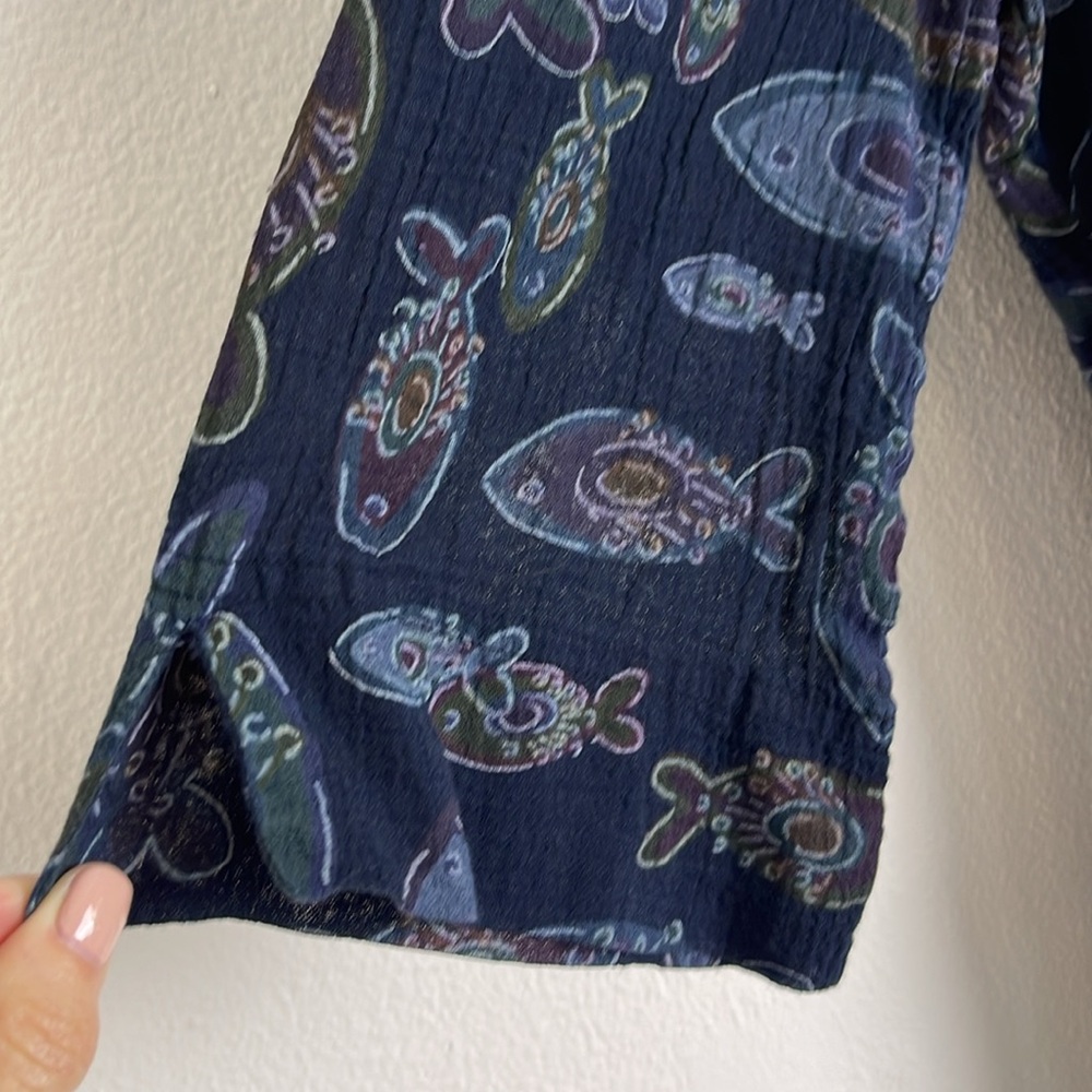 Fresh Produce blue fish cotton top S - Picture 2 of 6